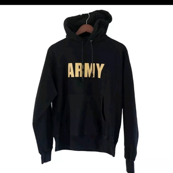Champion Sweaters - Champion Reverse Weave Army Black Hooded Hoodie Sweatshirt Size Small Unisex